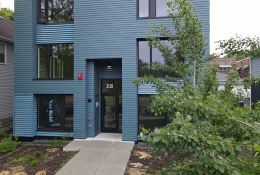 Street-level photo of the front entrance at 3130 Bryant Ave S in Minneapolis.