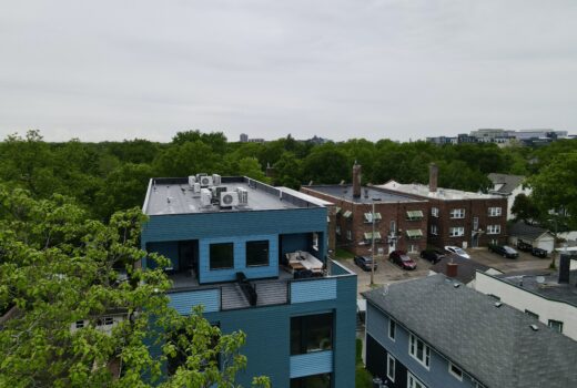 Aerial view of Bryant Ave Lofts roof and mechanical units in Minneapolis, MN.